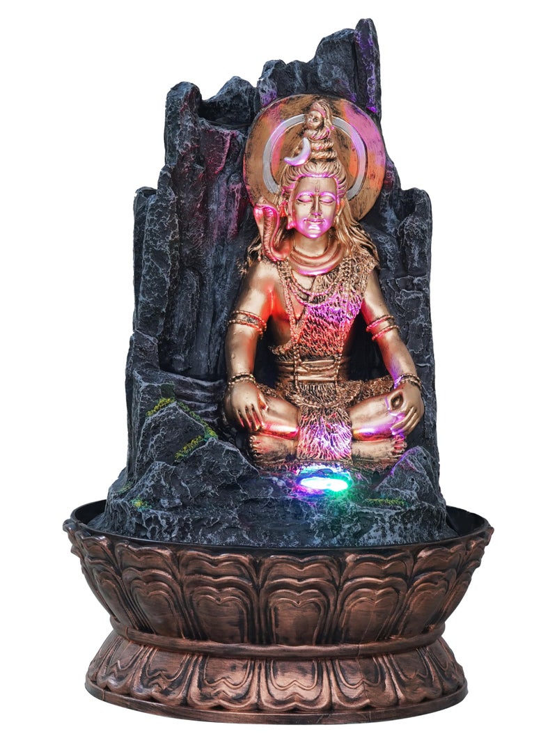 CHRONIKLE Golden and Grey Polyresin Tabletop Lord Shiva Rock Finish Indoor Waterfall Fountain for Home Decor with LED & Speed Control Pump (Size: 27 x 27 x 43CM | Weight: 2060Gram) - Image 1