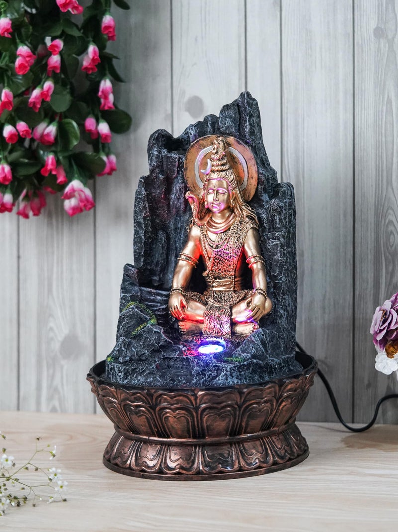 CHRONIKLE Golden and Grey Polyresin Tabletop Lord Shiva Rock Finish Indoor Waterfall Fountain for Home Decor with LED & Speed Control Pump (Size: 27 x 27 x 43CM | Weight: 2060Gram) - Image 2