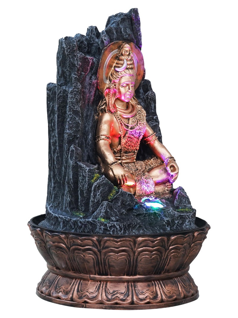 CHRONIKLE Golden and Grey Polyresin Tabletop Lord Shiva Rock Finish Indoor Waterfall Fountain for Home Decor with LED & Speed Control Pump (Size: 27 x 27 x 43CM | Weight: 2060Gram) - Image 5