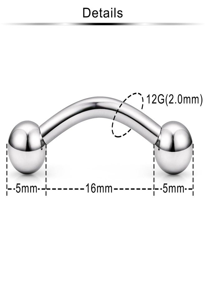 Ftovosyo PA Rings G23 Titanium Internally Threaded Bent Curved Barbell for Women Men CR Ear Gauges Earrings 12G 16mm 1 Pair - Image 2