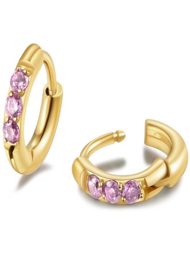 showself Hypoallergenic Unisex Surgical Steel Small Cubic Zirconia Huggie Hoop Earring, Color Gold - Silver - Rose Gold - Black - Rainbow, Size 6mm- 12mm Safe for Sensitive Ear, 6mm, Cubic Zirconia Stainless - Image 1