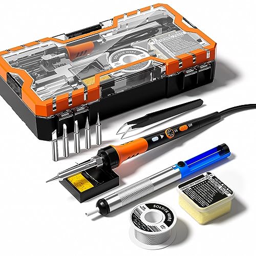 MEAKEST Soldering Iron Premium Kit, 60W Soldering Gun with Ceramic Heater, 12-in-1 Soldering Tool, Adjustable Temperature 200 to 450°C, Includes Soldering Iron Tip, Solder Wire, Pump and Paste - Image 1