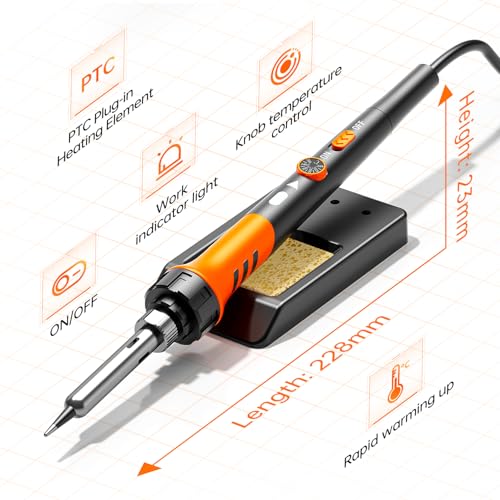 MEAKEST Soldering Iron Premium Kit, 60W Soldering Gun with Ceramic Heater, 12-in-1 Soldering Tool, Adjustable Temperature 200 to 450°C, Includes Soldering Iron Tip, Solder Wire, Pump and Paste - Image 5