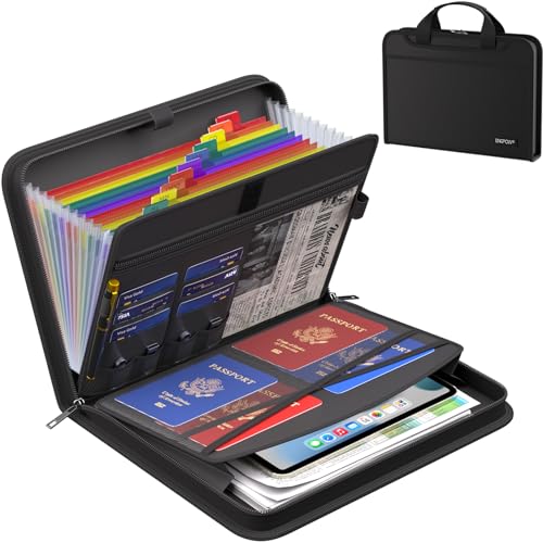 ENGPOW Accordion File Organizer,Fireproof Expanding File Folder with Multi Pockets,13 Colorful Pockets Document Organizer with Handle & Labels,Portable Home Travel Safe Storage for Letter A4 Files - Image 1