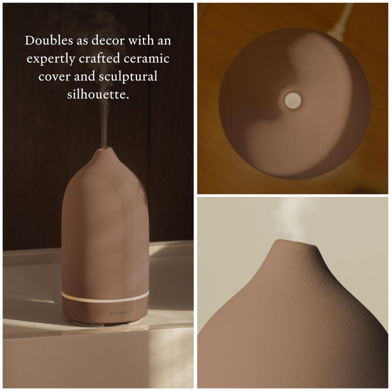Vitruvi Stone Diffuser, Ceramic Ultrasonic Essential Oil Diffuser for Aromatherapy | Ceramic Diffuser, Diffusers for Home, Oil Diffuser, Room Decor | Suede, 90ml Capacity - Image 3