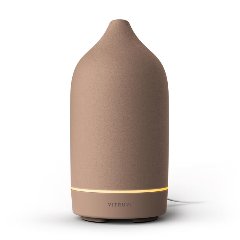 Vitruvi Stone Diffuser, Ceramic Ultrasonic Essential Oil Diffuser for Aromatherapy | Ceramic Diffuser, Diffusers for Home, Oil Diffuser, Room Decor | Suede, 90ml Capacity - Image 1