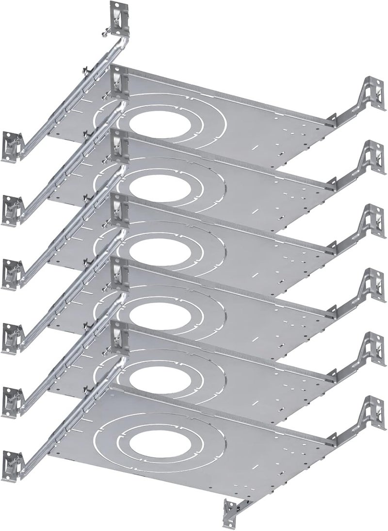 TORCHSTAR New Construction Mounting Plate, 3/4/6 Inch LED Recessed Lighting Kits, Compatibility Upgrade, Extendable Hanger Bars, Shallow Recessed Light Housing, Pack of 6 - Image 1
