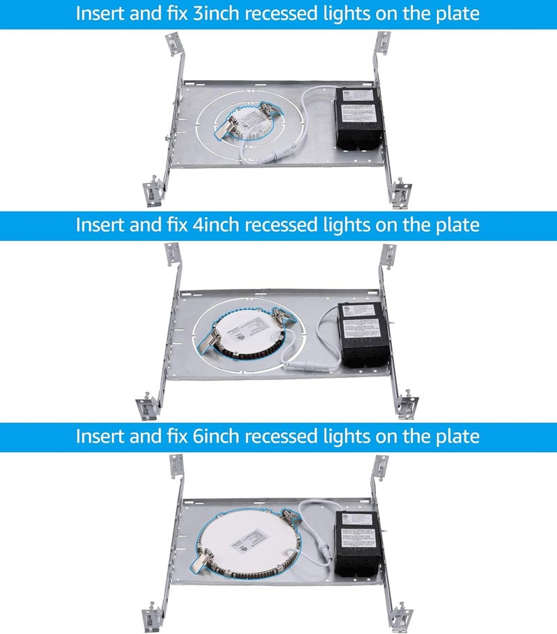 TORCHSTAR New Construction Mounting Plate, 3/4/6 Inch LED Recessed Lighting Kits, Compatibility Upgrade, Extendable Hanger Bars, Shallow Recessed Light Housing, Pack of 6 - Image 4