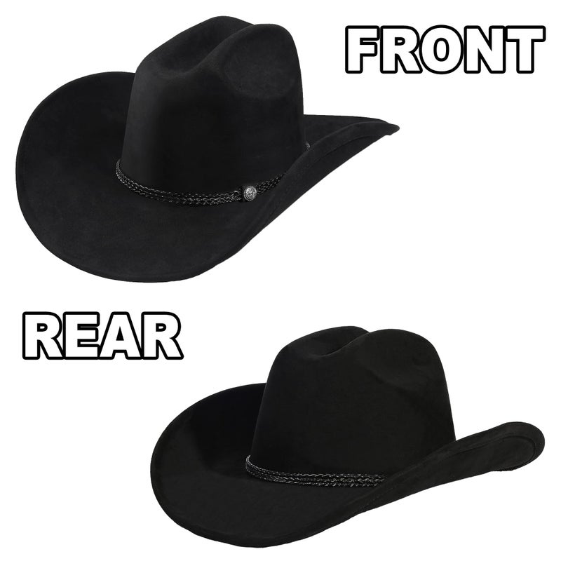 Foeran Western Cowboy Hat for Men Women,Shapeable Wide Brim Felt Fedora Classic Cowgirl Hats for Cowboys and Cowgirls,with bolo tie (US, Alpha, Medium, Large, Black-C) - Image 3