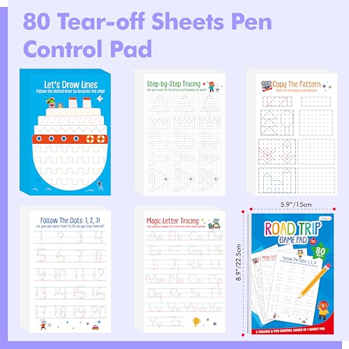 Gethelud Pen Control Tracing Activity Pad 80 Tearoff Sheets Alphabet Number Handwriting Practice Notepad for Kids Letters AZNumbers120Patterns Tracing Workbook for Plane Car Travel Road Trip - Image 5
