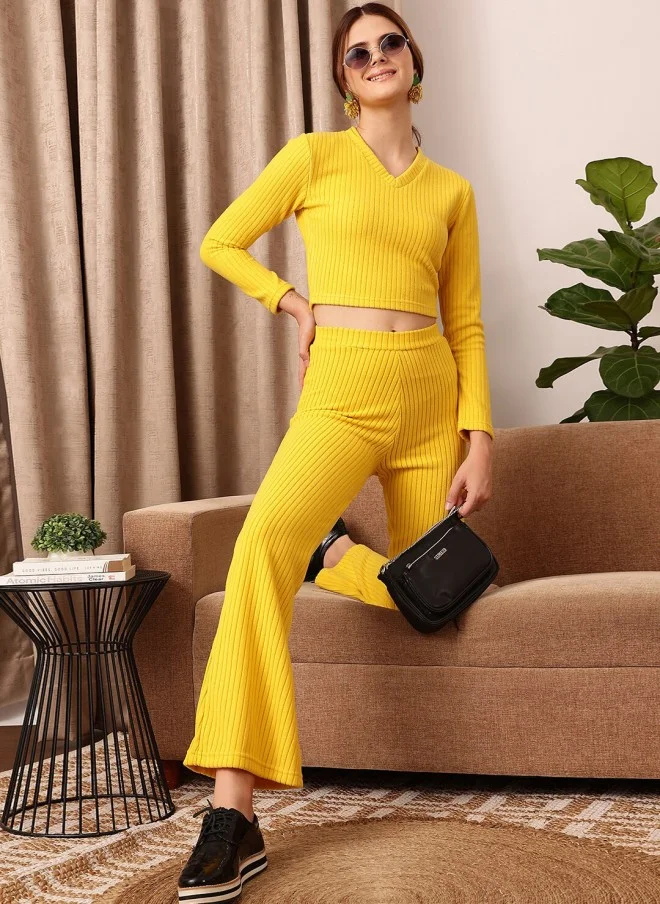 STREET 9 BASICS Fitted Yellow Ribbed Crop Top for Women