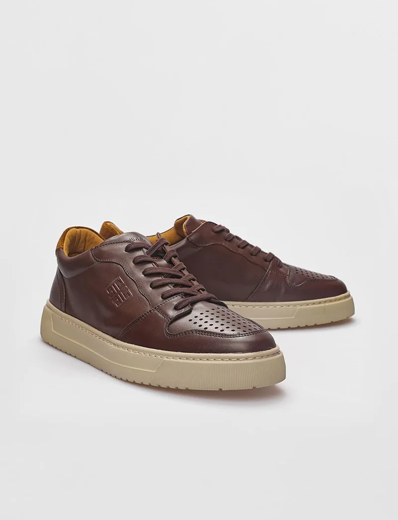 Cabani Leather Brown Lace-Up Men's Sports Shoes