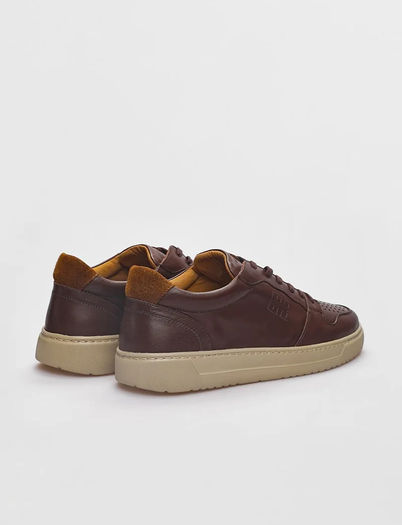 Cabani Leather Brown Lace-Up Men's Sports Shoes