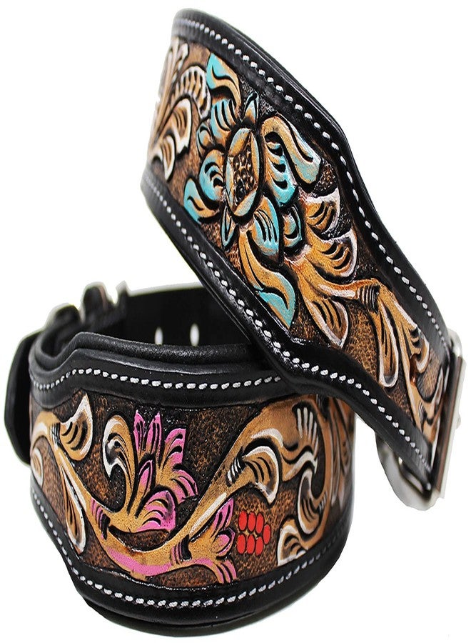 Challenger Medium 17''- 21'' Padded Leather Hand Crafted Tooled Dog Collar 60FK43 - Image 2