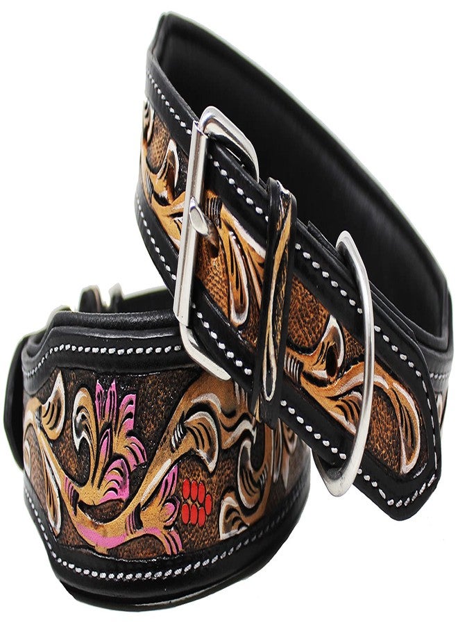 Challenger Medium 17''- 21'' Padded Leather Hand Crafted Tooled Dog Collar 60FK43 - Image 3
