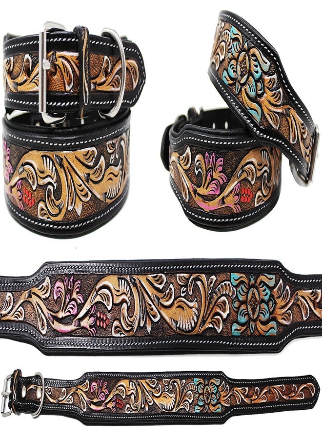 Challenger Medium 17''- 21'' Padded Leather Hand Crafted Tooled Dog Collar 60FK43 - Image 1