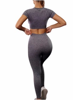 Seamless Yoga Set for Women | Grey High-Waist Gym Leggings and Crop Top | Comfortable Activewear for Yoga, Fitness, and Workouts - pzsku/Z93318B84768BABC78967Z/45/_/1639401600/4f9e22a4-1a48-4bd2-bce7-b64bbe1dd6bf