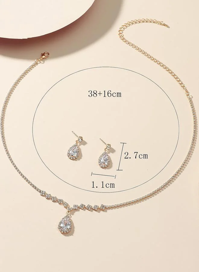تايك تو Take Two Embellished Necklace with Rhinestone Drop and Earrings set