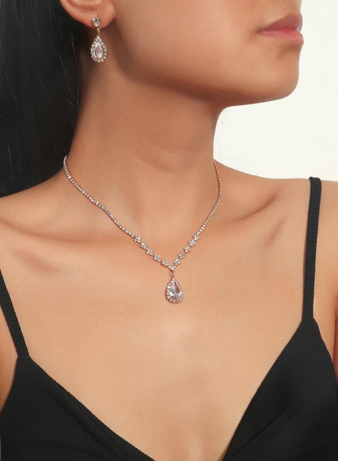 تايك تو طقم عقد مع أقراط مزين بقطرة كريستال - Image 2