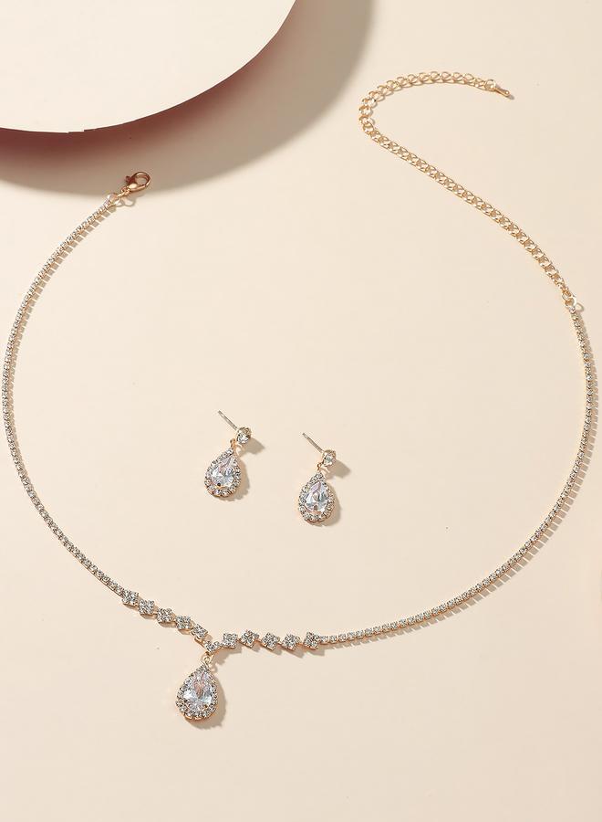 تايك تو طقم عقد مع أقراط مزين بقطرة كريستال - Image 4