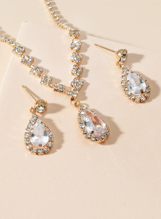 تايك تو طقم عقد مع أقراط مزين بقطرة كريستال - Image 3