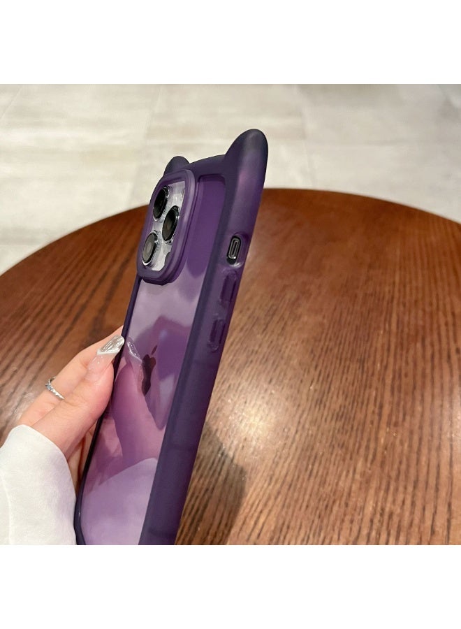 NIBEMINENT Cat Ears Protective TPU Case Cover For iPhone 16 Pro Max, Transparent Purple - Image 2