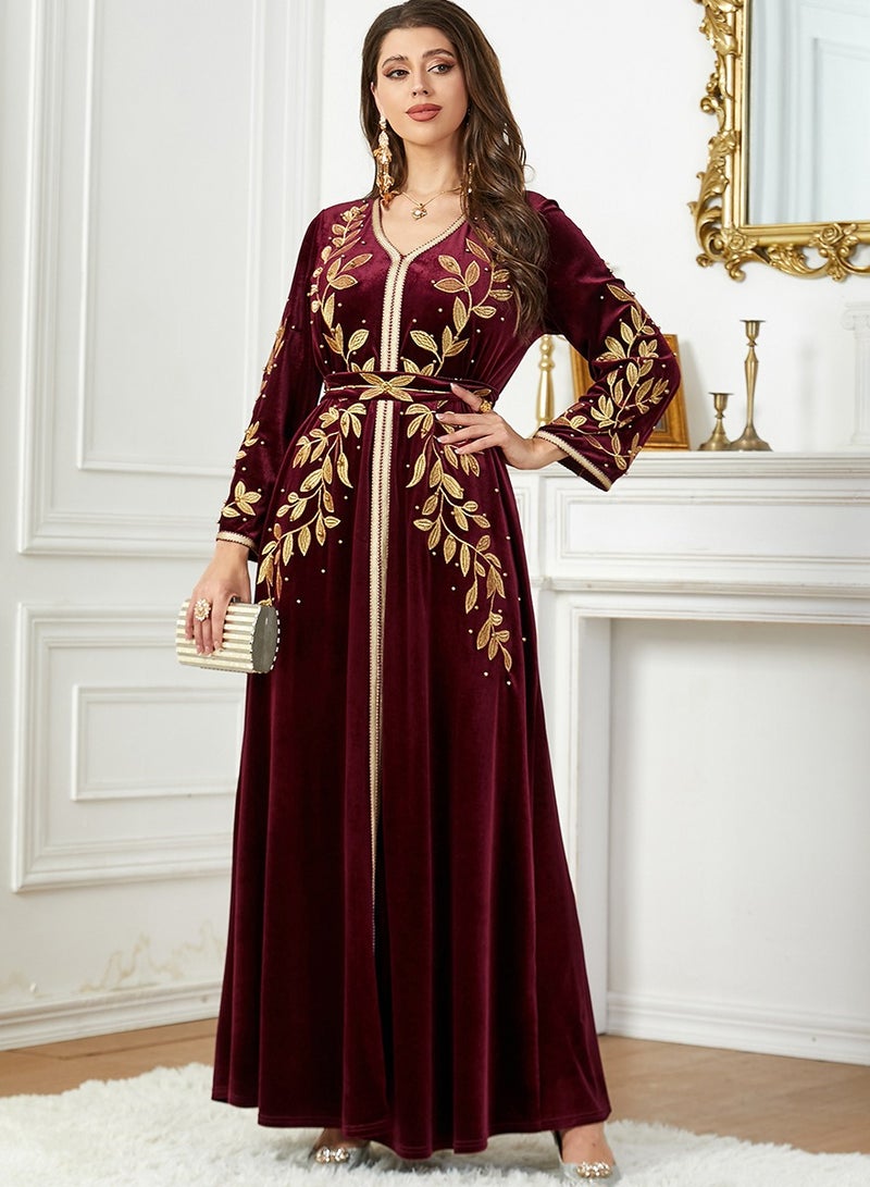 KUYING New Fashion Embroidered Beaded Velvet Dress  - Image 1
