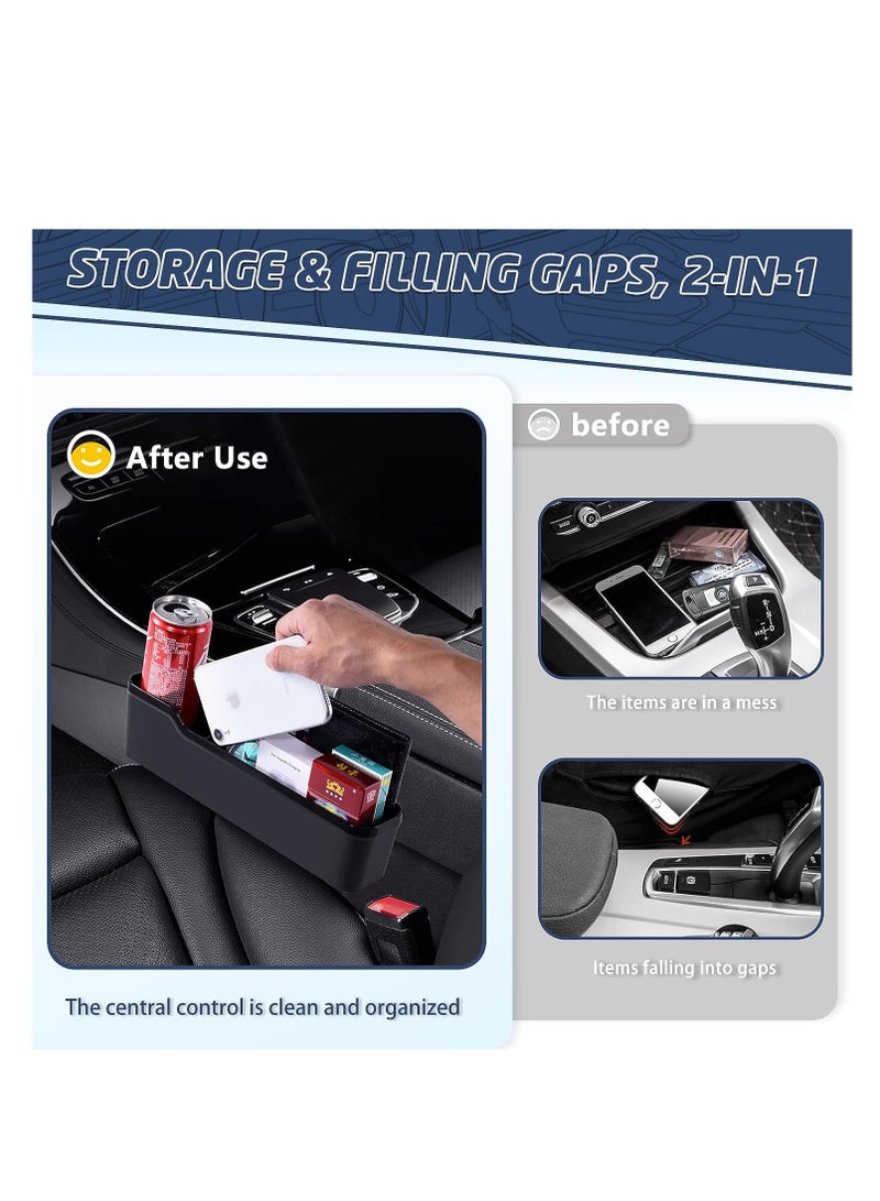 SYOSI Car Seat Gap Filler Organizer, Multifunctional Base Removable Car Organizer Storage Box Front Seat Car Accessories for CellPhone Glasses Drinks Coin Key, Black, 2 Pcs - Image 2