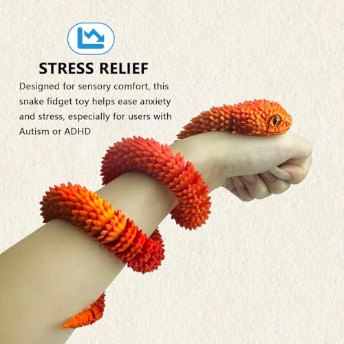 UXBSTM 24in 3D Printed Snake Toys Flexible 3D Printed Animal Fidget ADHD Snake Toys Perfect Desk Pet for Animal Collectors Easter Basket Essentials Easter Basket Stuffers - Image 5