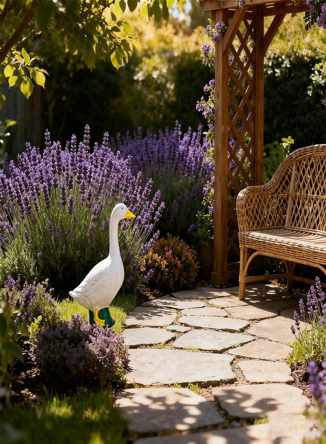YIHAOSSING Goose Statue 7 inch,White Resin Goose Figurine Ornament, Desktop Goose Figurines Ornament Mini Desk Goose for Home Indoor Outdoor Decor - Image 5