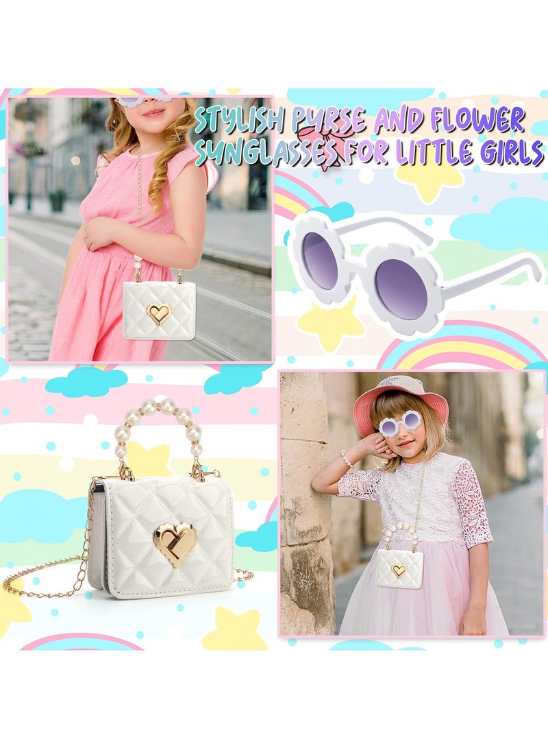Excefore Girls Handbag Set, Cute Girls' Shoulder Bags with Adjustable Chain, Children's Purse and Kids Sunglasses, Gifts Kids Purse Birthday Presents for 3 4 5 6 Years Old Girls (White)  - Image 4