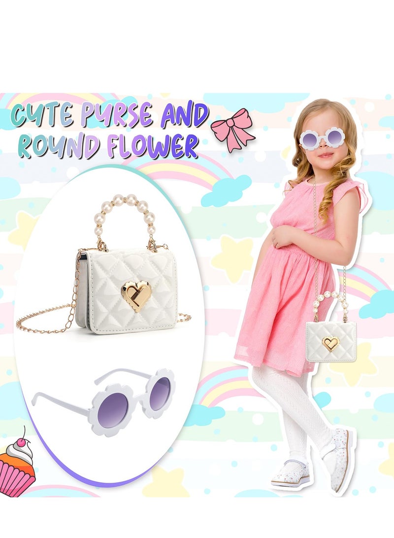Excefore Girls Handbag Set, Cute Girls' Shoulder Bags with Adjustable Chain, Children's Purse and Kids Sunglasses, Gifts Kids Purse Birthday Presents for 3 4 5 6 Years Old Girls (White)  - Image 5