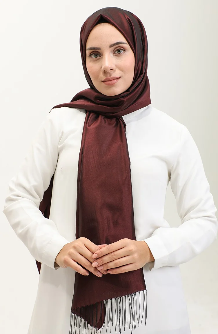 Sefa Merve Tassel Taffeta Shawl 1267-39 Cherry