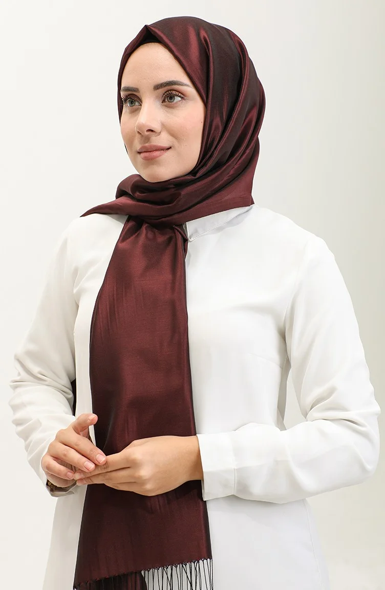 Sefa Merve Tassel Taffeta Shawl 1267-39 Cherry