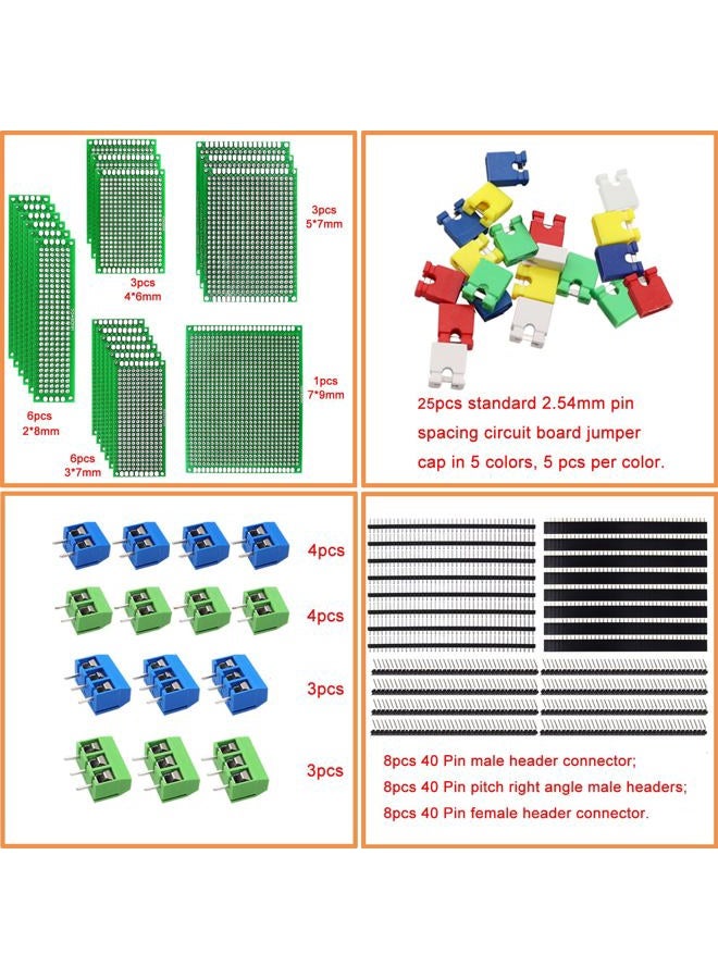 Sunxeke 17 Values Double Sided PCB Board Kit for DIY Soldering and Electronic Project Circuit Boards Compatible with Arduino Kits, 2.54mm Male and Female Header Connector - Image 2