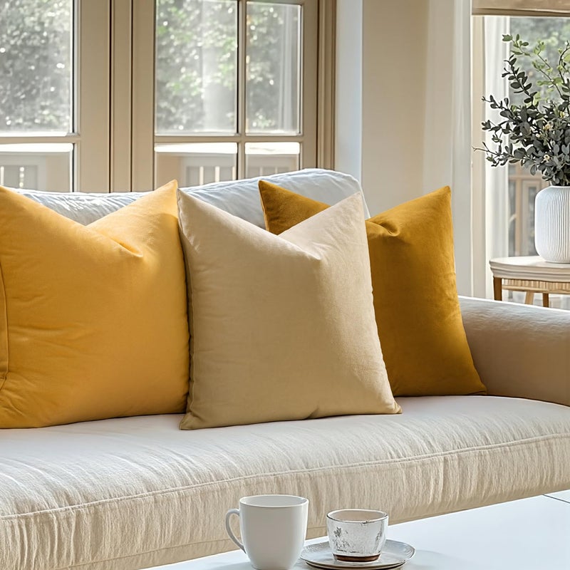 MIULEE 24x24 Inch Euro Sham Velvet Pillow Covers, Set of 2 Large Square Decorative Pillows -Mustard Yellow Super Soft for King Bed, Sofa, Couch, Accent Chairs with Hidden Zipper - Image 3