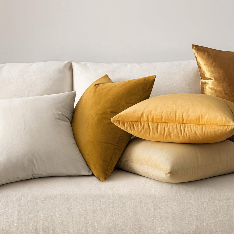 MIULEE 24x24 Inch Euro Sham Velvet Pillow Covers, Set of 2 Large Square Decorative Pillows -Mustard Yellow Super Soft for King Bed, Sofa, Couch, Accent Chairs with Hidden Zipper - Image 4
