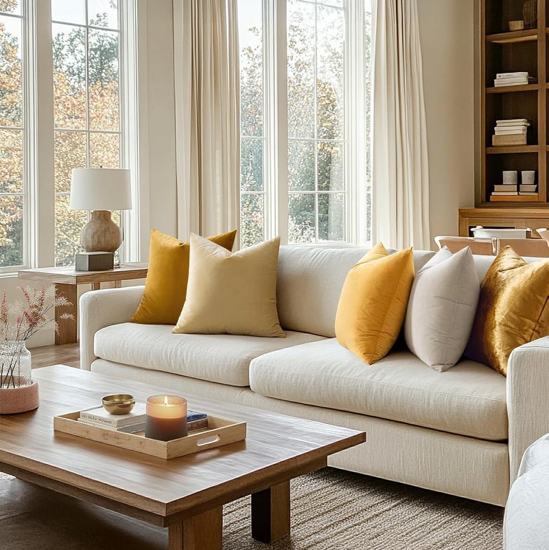 MIULEE 24x24 Inch Euro Sham Velvet Pillow Covers, Set of 2 Large Square Decorative Pillows -Mustard Yellow Super Soft for King Bed, Sofa, Couch, Accent Chairs with Hidden Zipper - Image 2
