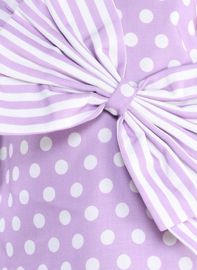 PinkChick Lavender Polka Dot One Shoulder A-Line Dress for Girls - Image 2