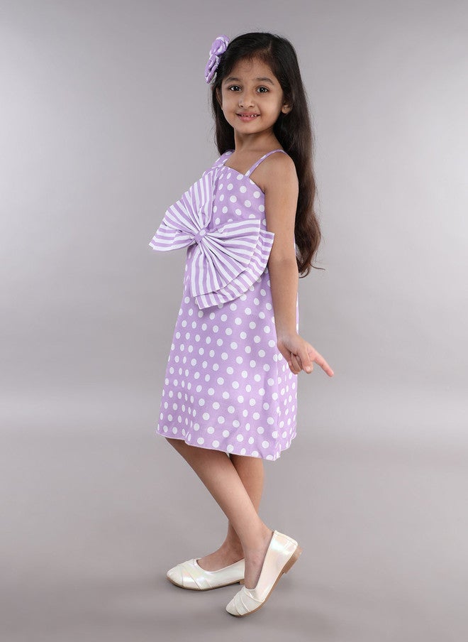 PinkChick Lavender Polka Dot One Shoulder A-Line Dress for Girls - Image 4