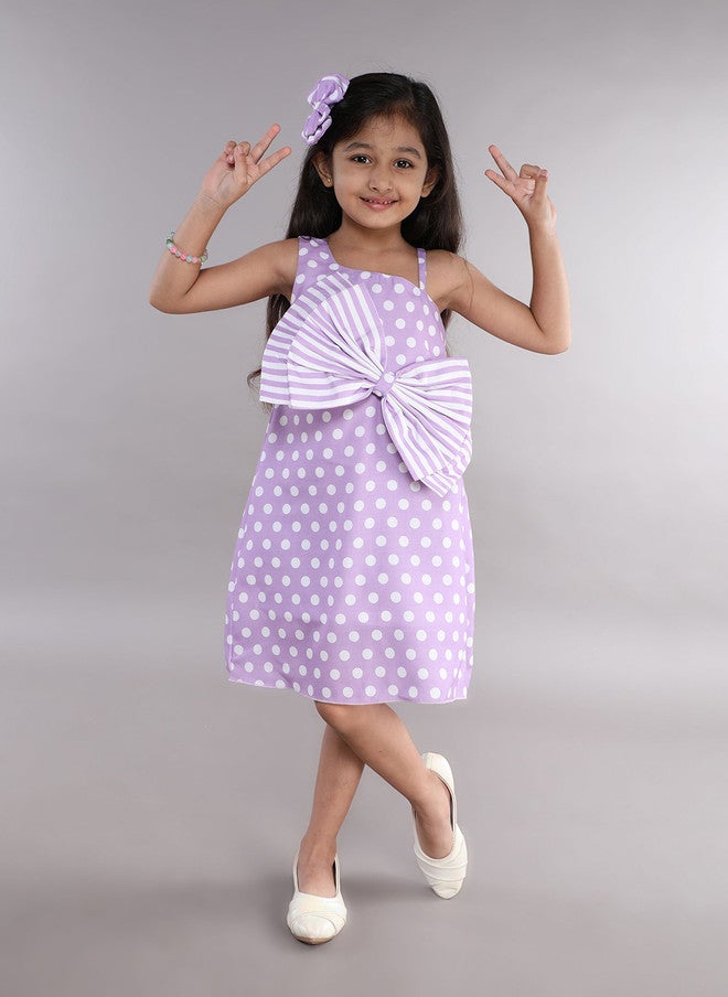 PinkChick Lavender Polka Dot One Shoulder A-Line Dress for Girls - Image 1