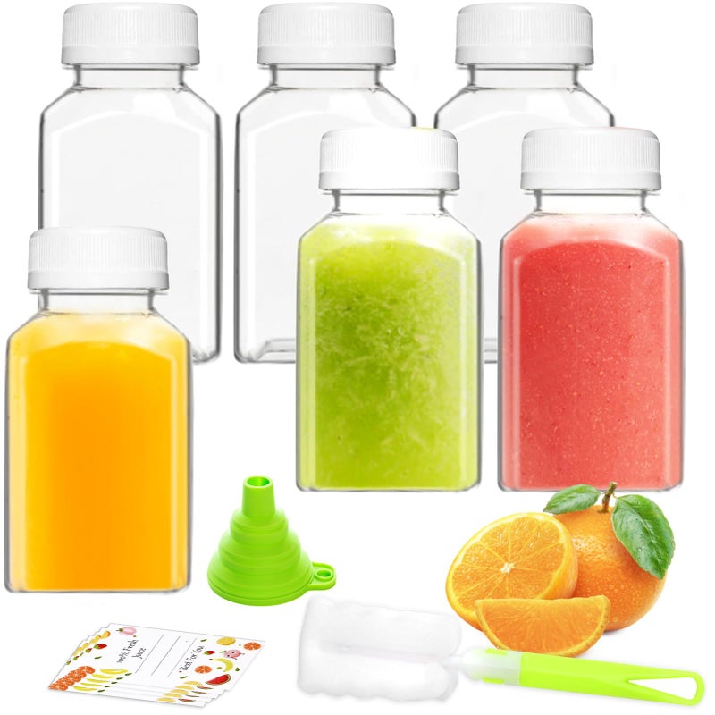 ztarraum Plastic Juice Bottles, Reusable Juice Containers with White Tamper Proof Lids, Brush, Funnel and Labels, Clear Juice Containers for Juicing, Smoothie and Homemade Beverages (6PCS 4oz) - Image 1
