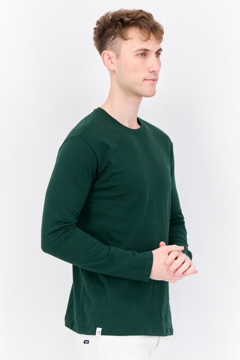 KANGOL تي شيرت رجالي بأكمام طويلة وياقة دائرية، أخضر داكن - Image 2