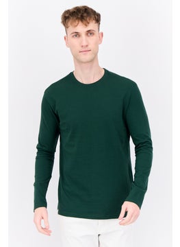 KANGOL Men Crew Neck Long Sleeves Plain T-Shirt, Dark Green  - Image 1