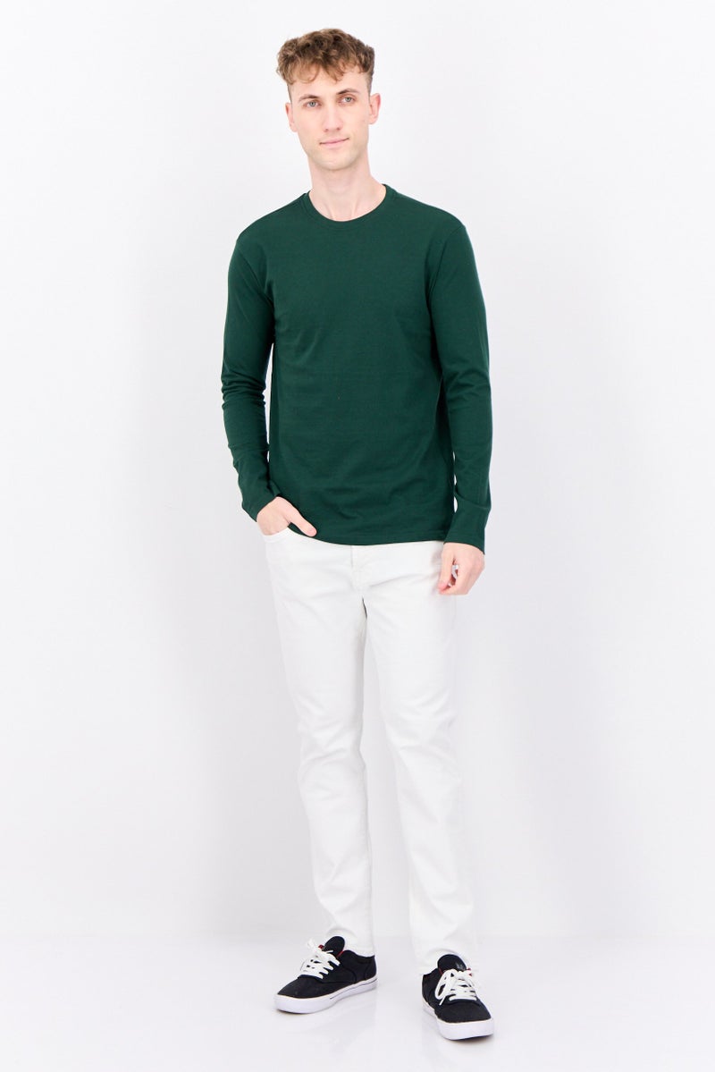 KANGOL تي شيرت رجالي بأكمام طويلة وياقة دائرية، أخضر داكن - Image 4