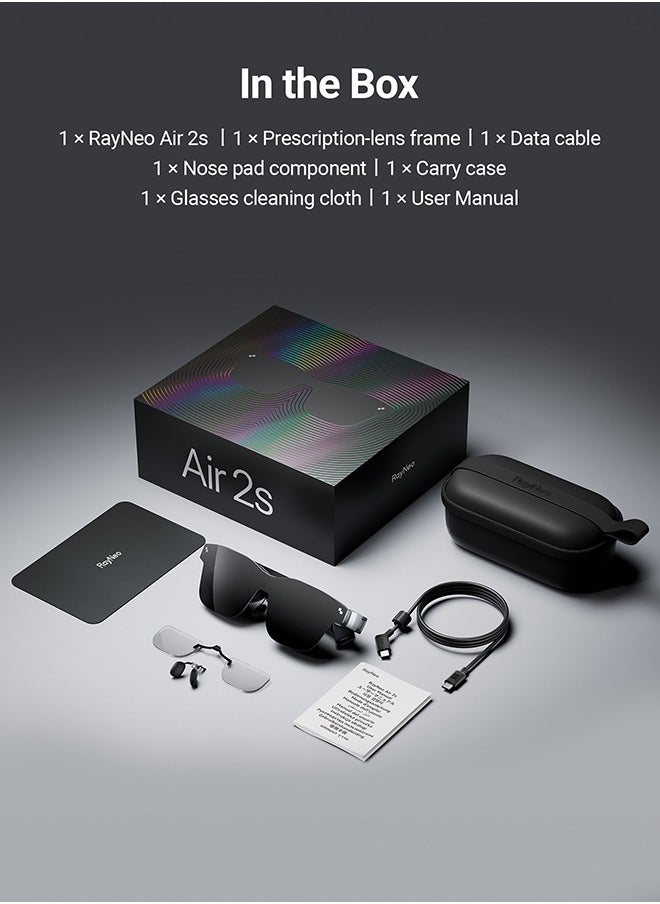 RayNeo - RayNeo Air 2s XR Glasses - Latest AR Smart Glasses with 4 Speakers, 201" Micro OLED with 120 Hz, 5000 nits Brightness, Smart Glasses for iPhone 16/15/15 Pro Max/Android/MacBook/Switch/PS5/-2024 Model. - Image 1