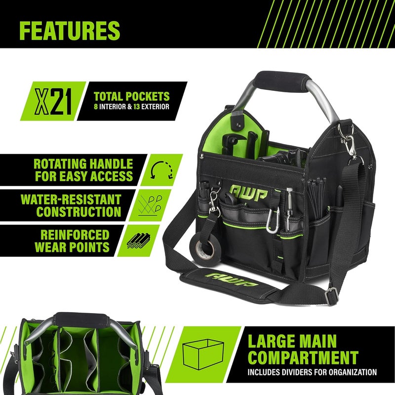 AWP 12 Inch Pro Tool Tote with Rotating Handle for Easy Tool Access, Water-Resistant Construction - Image 2