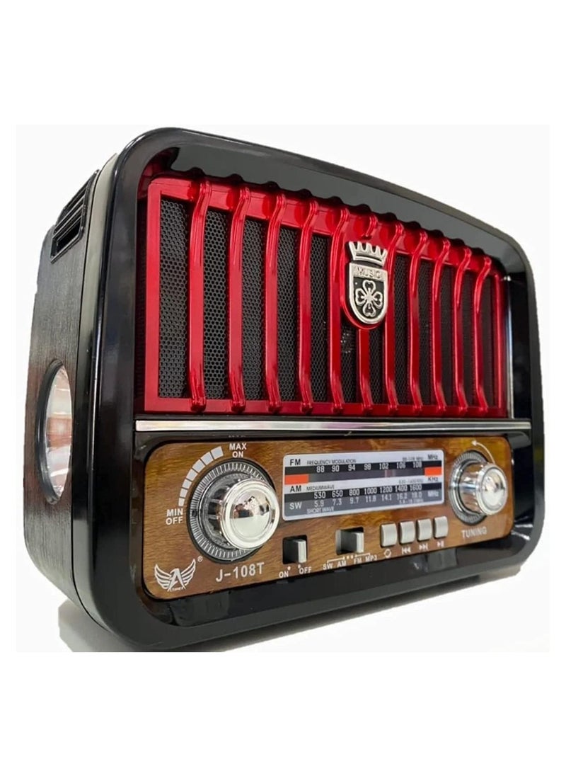 دينكس - راديو محمول HI-FI بثلاث قنوات FM - AM  بلوتوث AUX بطاقة TF قرص فلاش USB ، بطارية قابلة لإعادة الشحن - Image 1