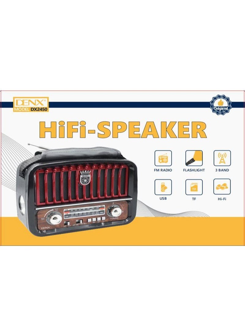 دينكس - راديو محمول HI-FI بثلاث قنوات FM - AM  بلوتوث AUX بطاقة TF قرص فلاش USB ، بطارية قابلة لإعادة الشحن - Image 1