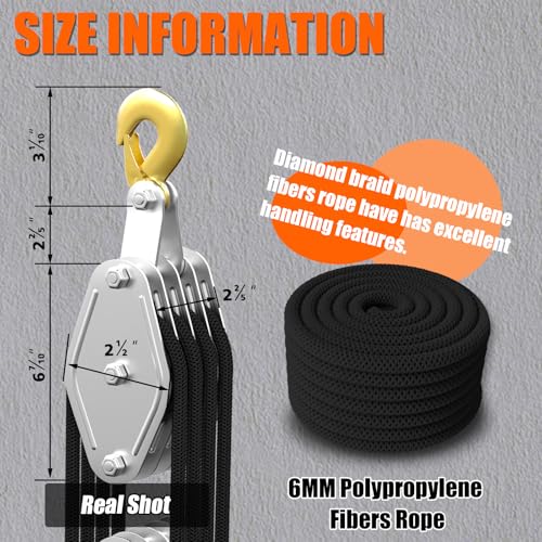 YATOINTO Rope Hoist Pulley System, 4400LB Pulley Block and Tackle, 8:1 Ratio Lifting Power 65ft, Heavy Duty Pulley Block for Hunting Lifting Heavy Objects Garage Warehouses Building - Image 5